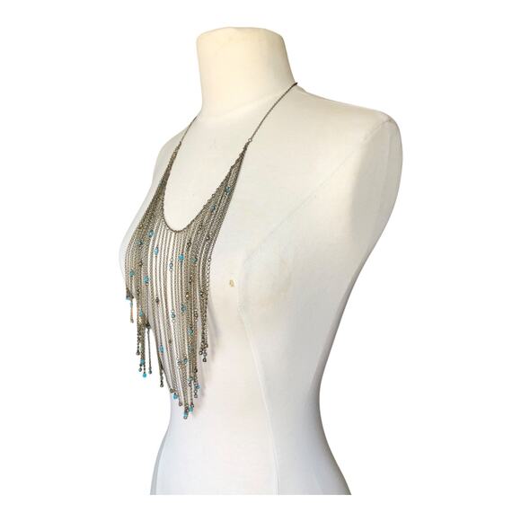 CN Signed Boho Statement Fringe Bib Necklace Blue Crystals with Lobster Clasp - Picture 4 of 6